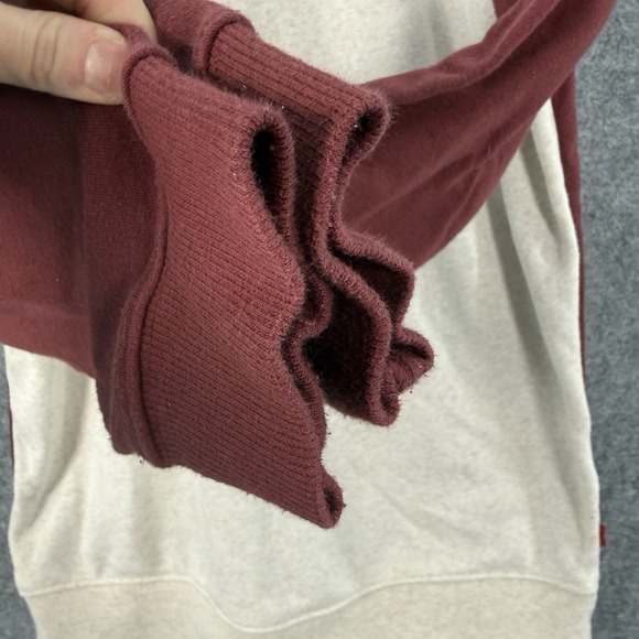 Levi's Sweatshirt Unisex Medium Maroon Colorblock Hoodie Logo Long Sleeve Casual - Picture 3 of 13